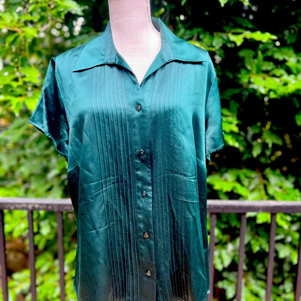 Kate Hill Woman Size 16W Emerald Green 100% Silk Blouse